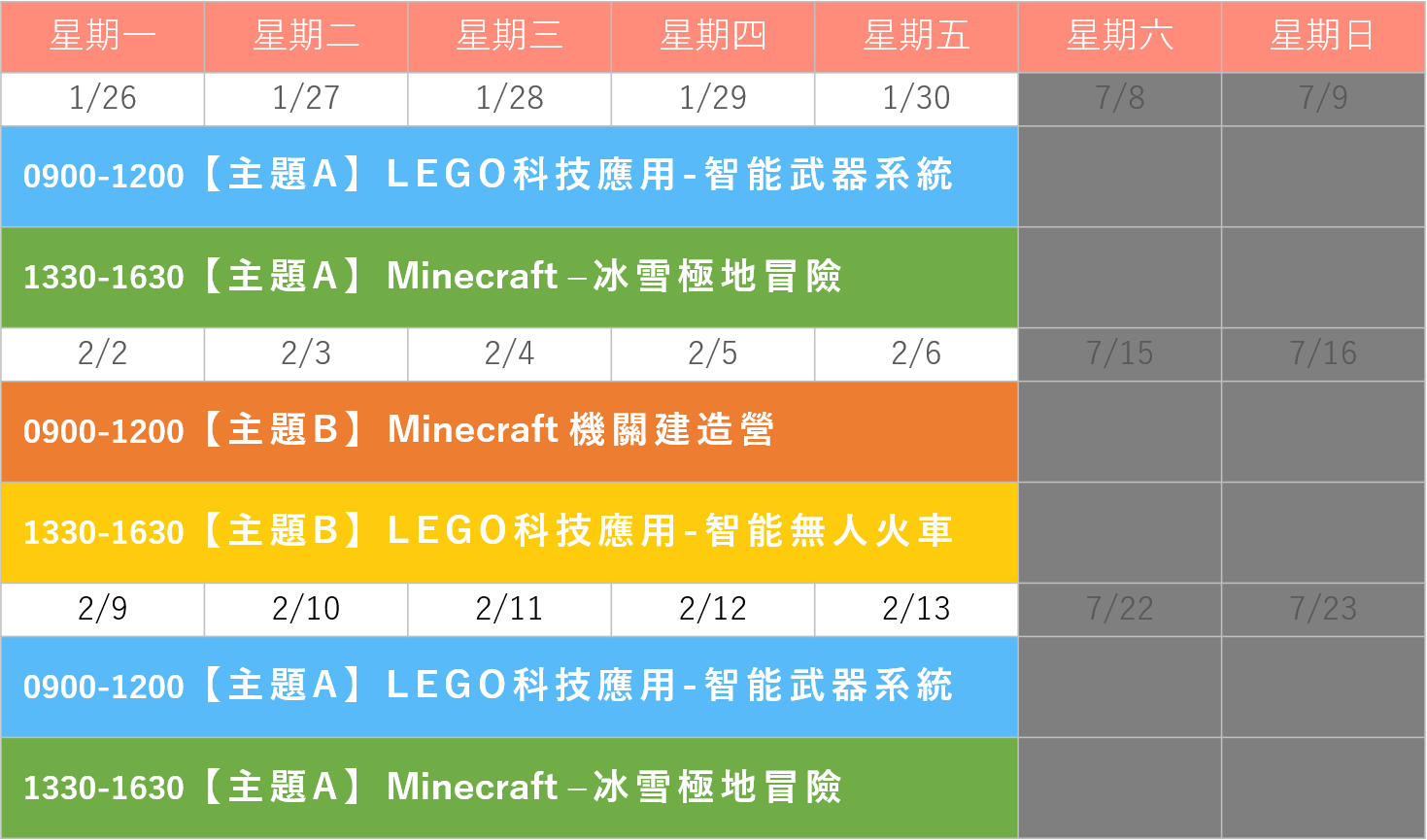 三週流程表